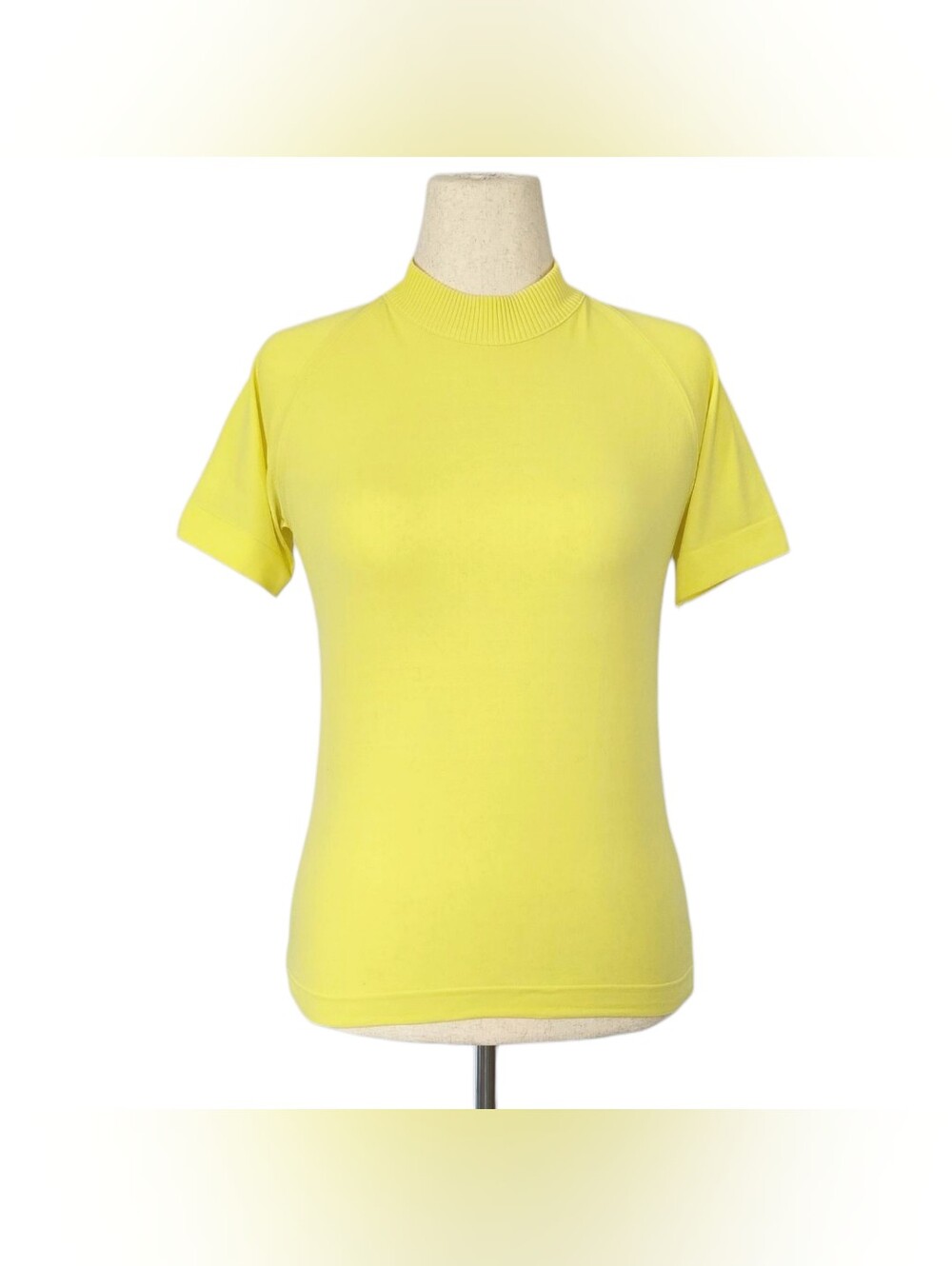 1960s Vintage Blouse 60s Tee Shirt Lemon Yellow Small Medium Stretchy Nylon S/M